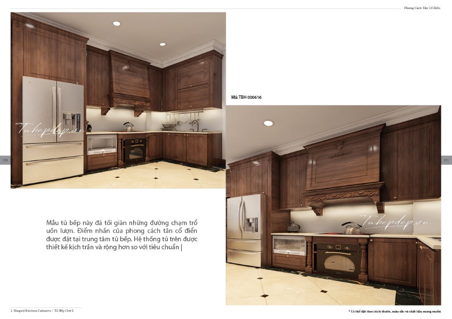 Thiết kế phòng bếp biệt thự tân cổ điển gỗ óc chó